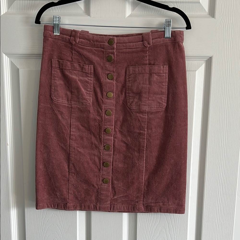 Stylish Corduroy Button-Front Skirt in Pink